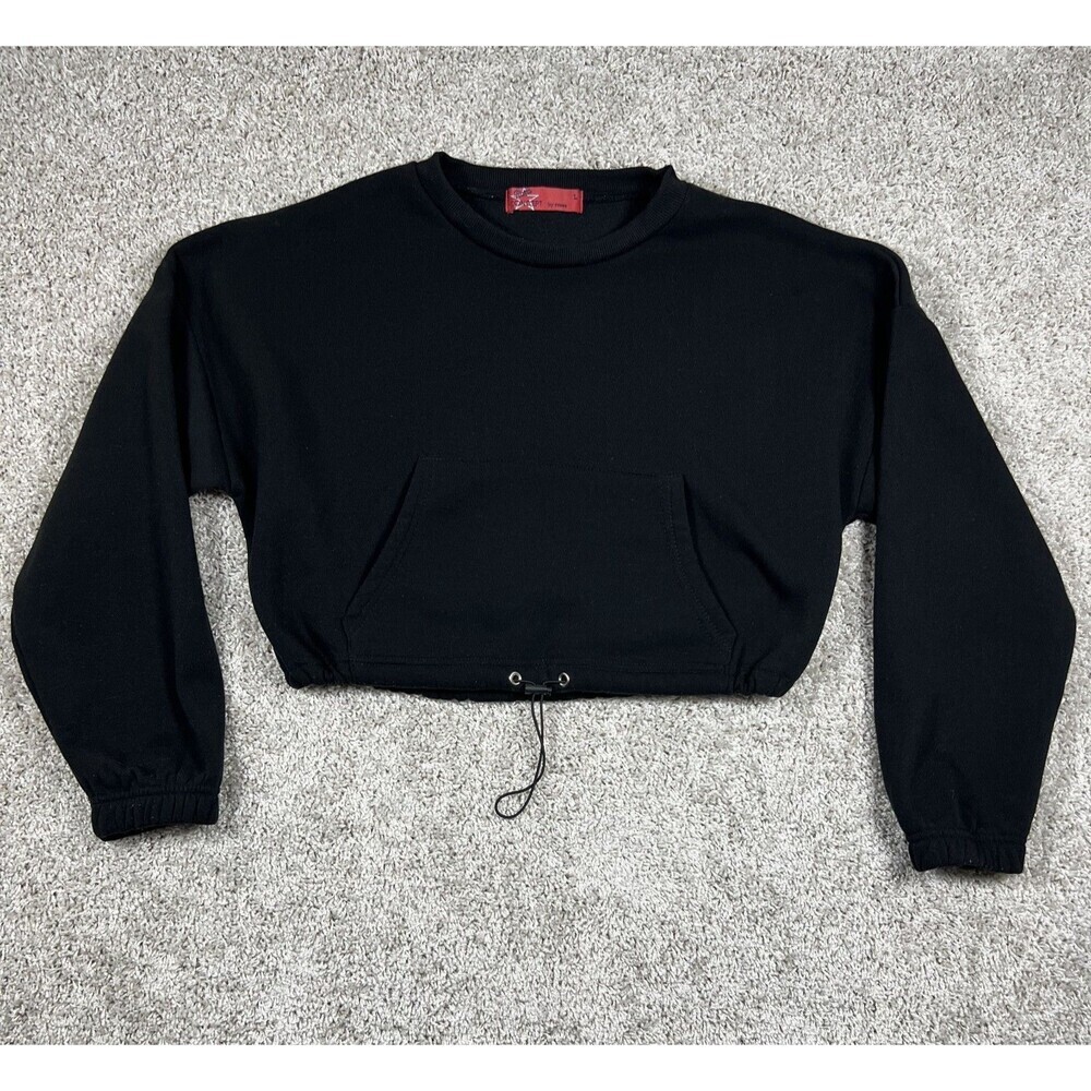 Roma Concept By Rosee Black Cropped Sweatshirt Womens L Drawstring